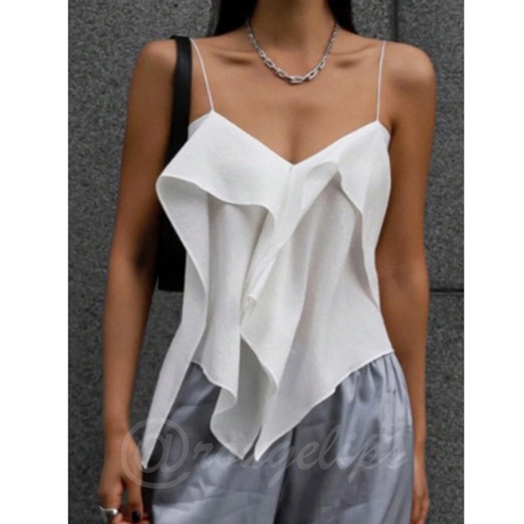 White Ruffle Cami Top Flowy - Picture 6 of 9